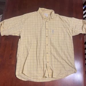 Columbia sportswear casual button down shirt. Yellow with stripes. 100% cotton.